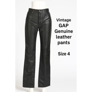 Vintage Gap Genuine Leather Pants Black Bootcut Motorcycle Style Sz 4
